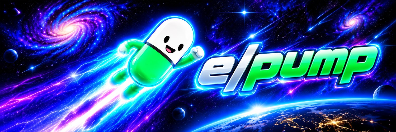Official e/pump banner with the capsule mascot and wordmark above Earth
